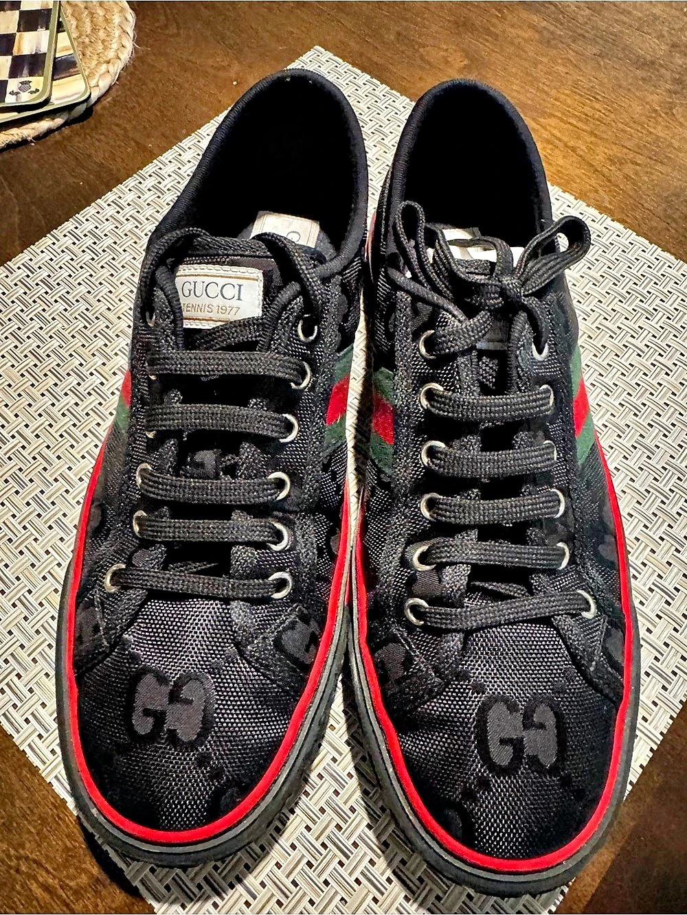 Gucci Tennis 1977 Black Canvas Low-Top Sneaker & Red Canvas Sneakers